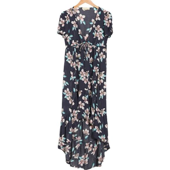 LOVESTITCH Floral High/low Dress In Midnight Blue - Picture 1 of 7